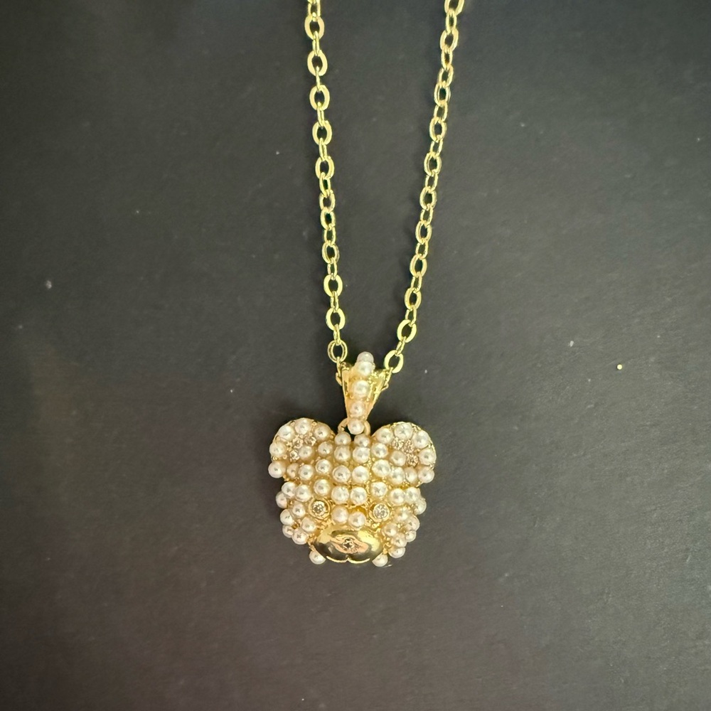 Gold Plated Pearl Teddy Bear Pendant Necklace